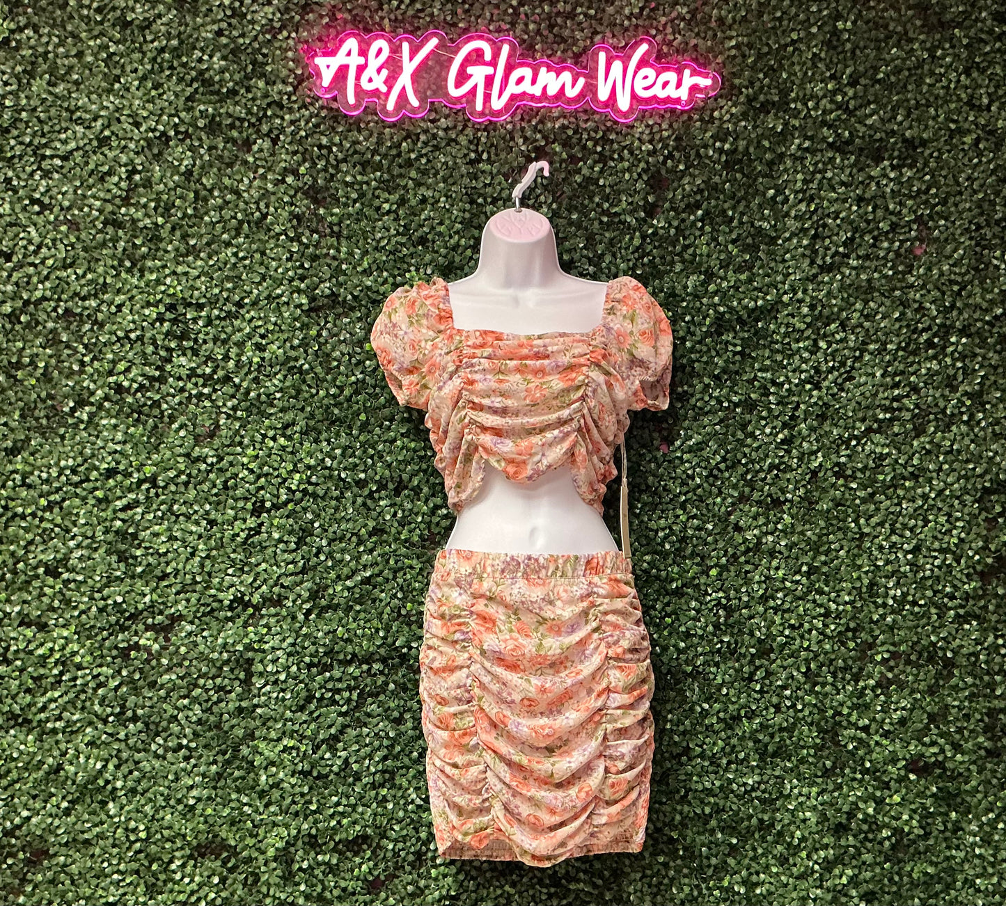 Pink Flower Two-Piece Set - Floral Crop Top & Shorts