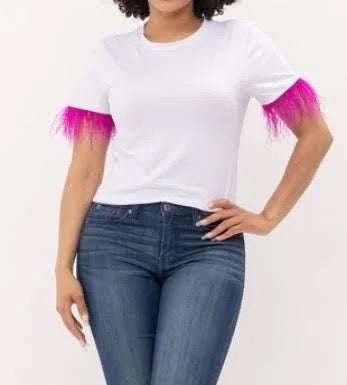 Hot Pink Feather Sleeve Top