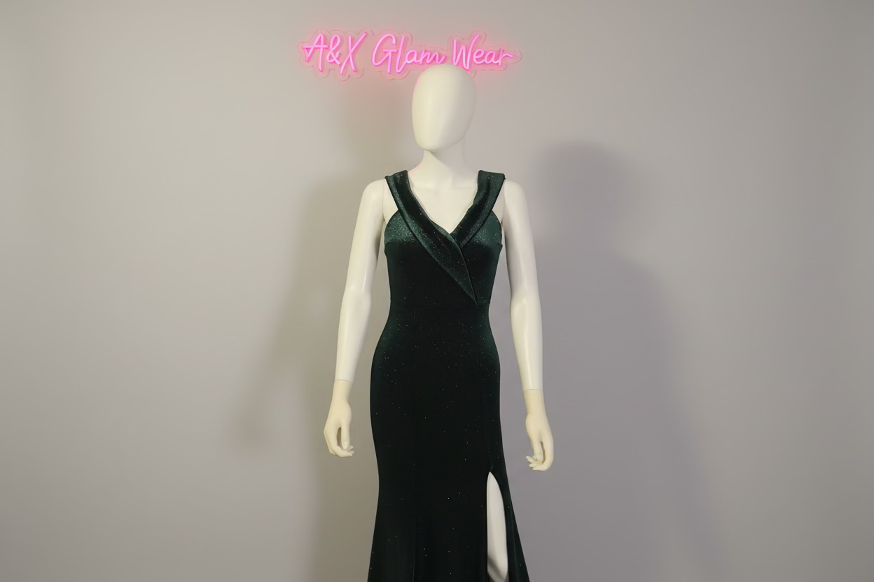 Emerald Green Formal Gown - Shimmer Evening Dress