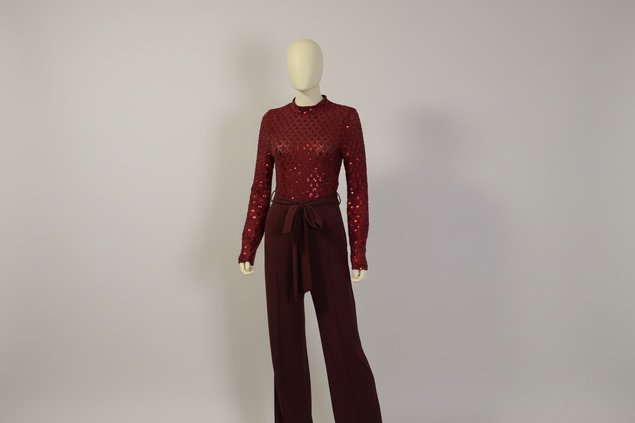 Burgundy Sequin & Satin Jumpsuit