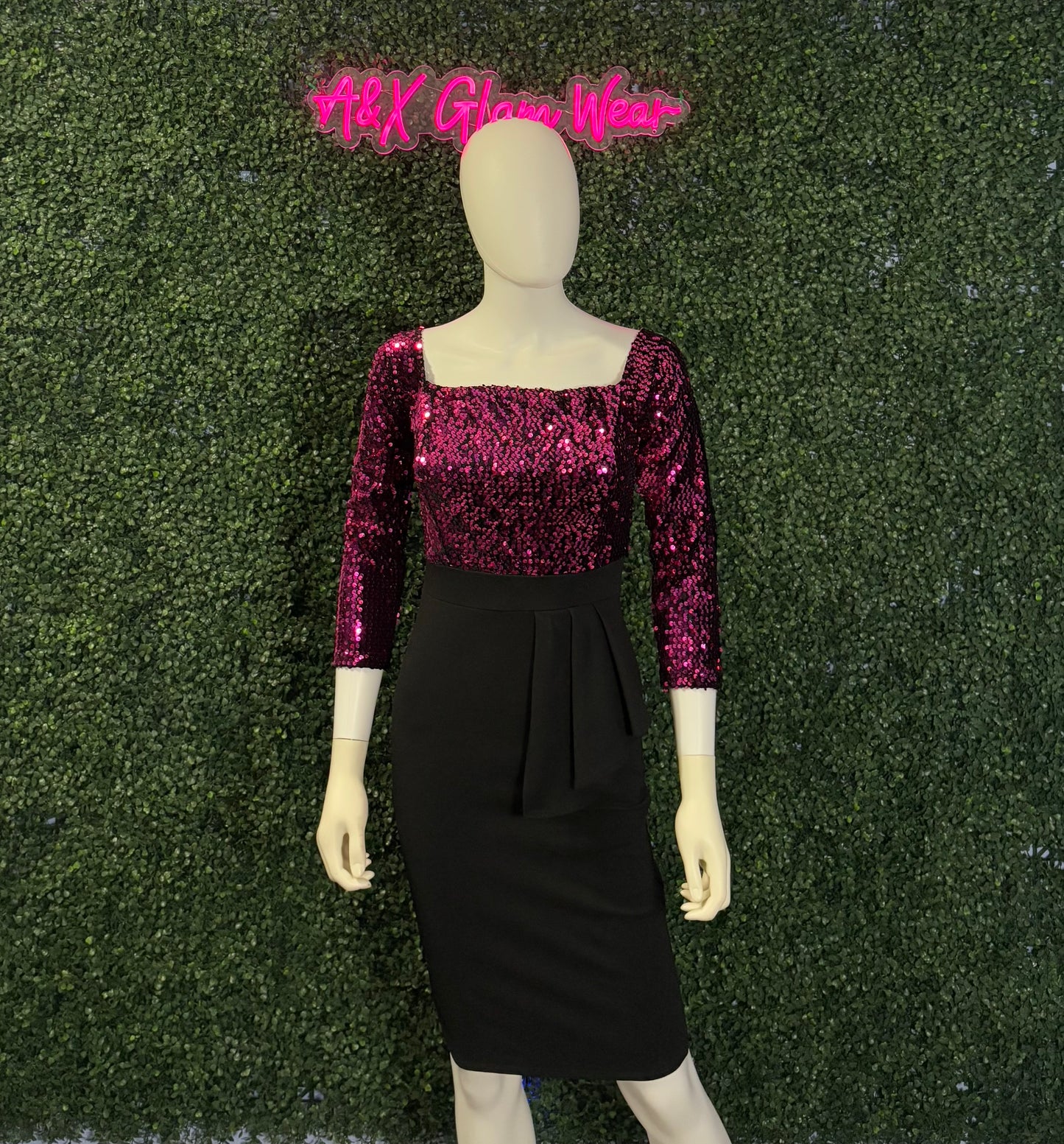 Pink Sequin Knee Length Dress