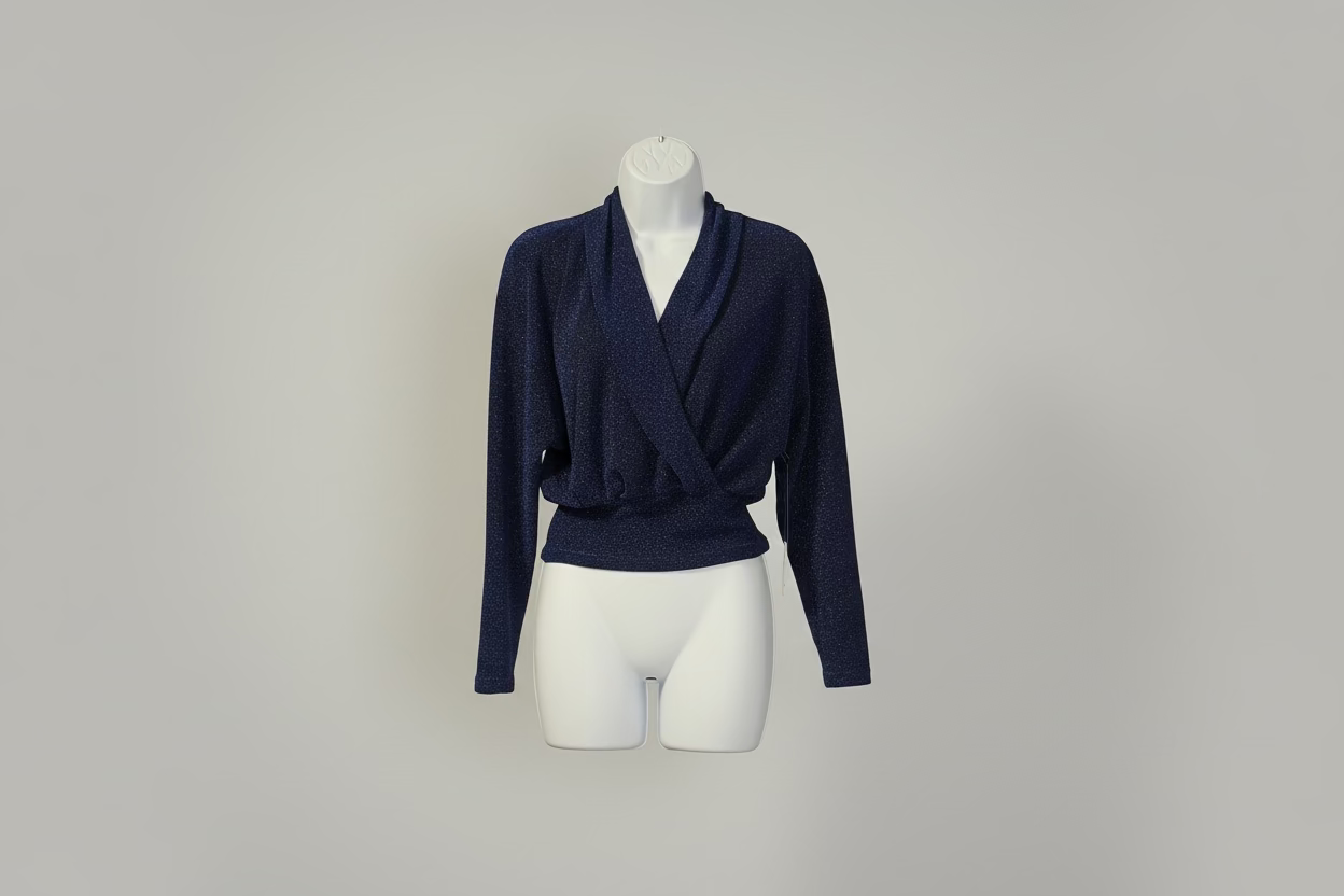 Navy Blue Shimmer Wrap Top - Long Sleeve