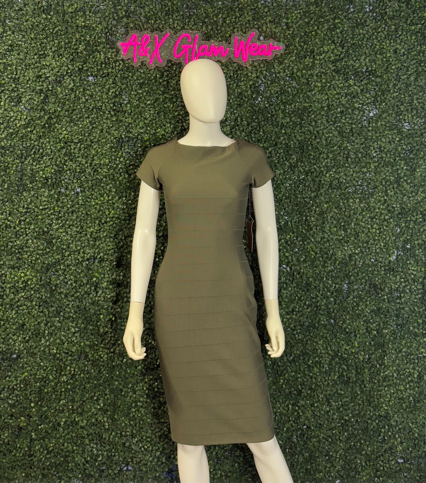 Olive Green Knee Length Dress
