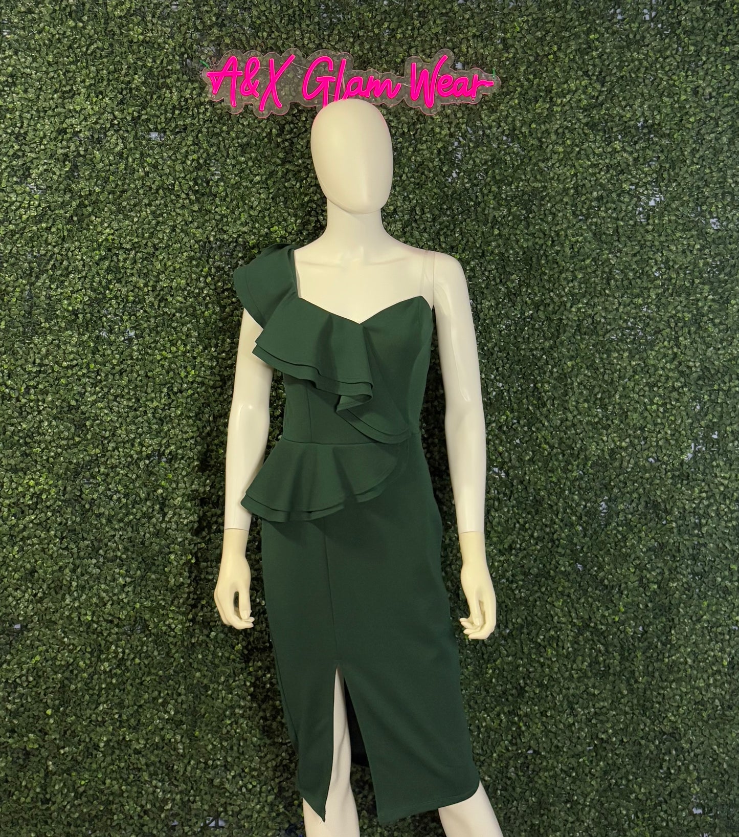 Dark Green One Shoulder Dress