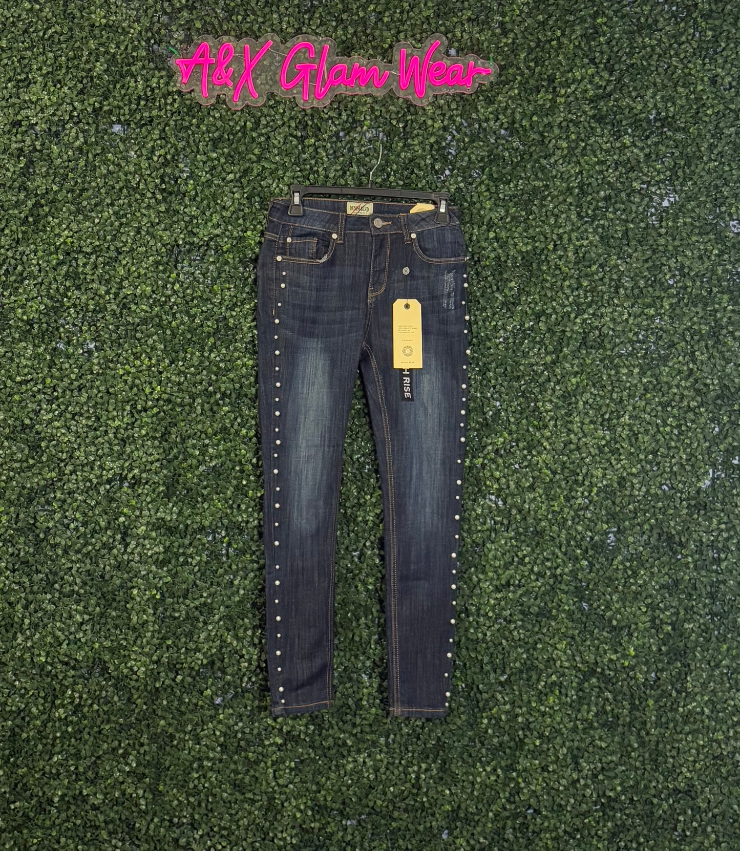 Pearl Stud Skinny Jeans - Dark Wash Denim