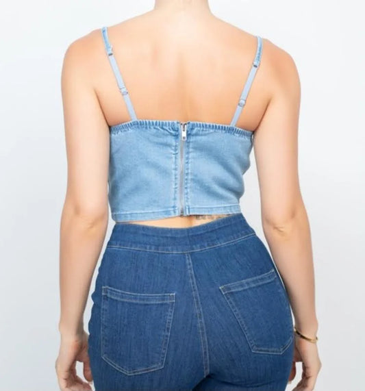 Denim Crop Top - Trendy Embellished Jean Top