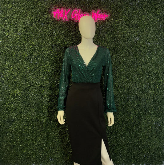 Green Sequin Knee Length Dress