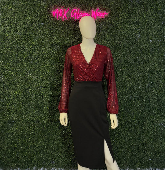 Maroon Sequin Knee Length Dress