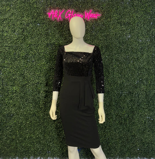Black Sequin Knee Length Dress