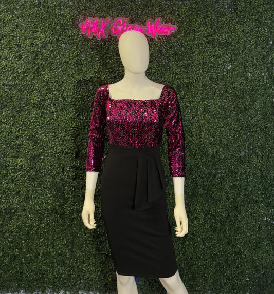 Pink Sequin Knee Length Dress