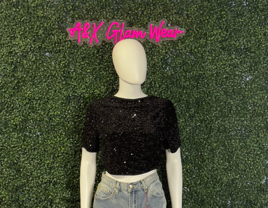 Black Sequin Crop Top
