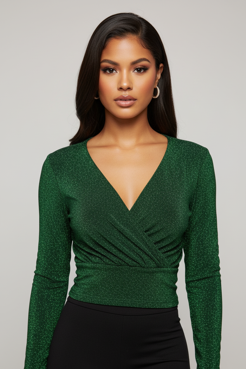 Emerald Green Shimmer Wrap Top