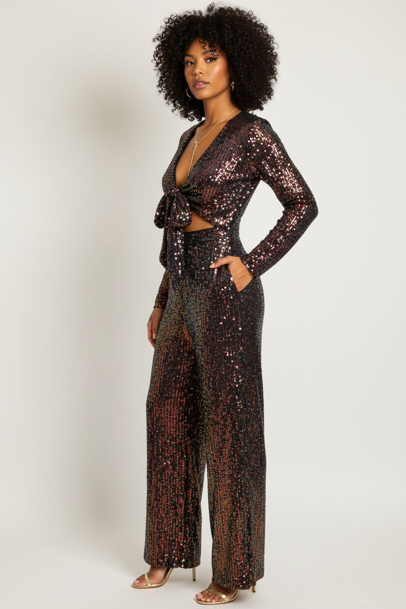 Multi-Color Sequin Jumpsuit - Side Angle