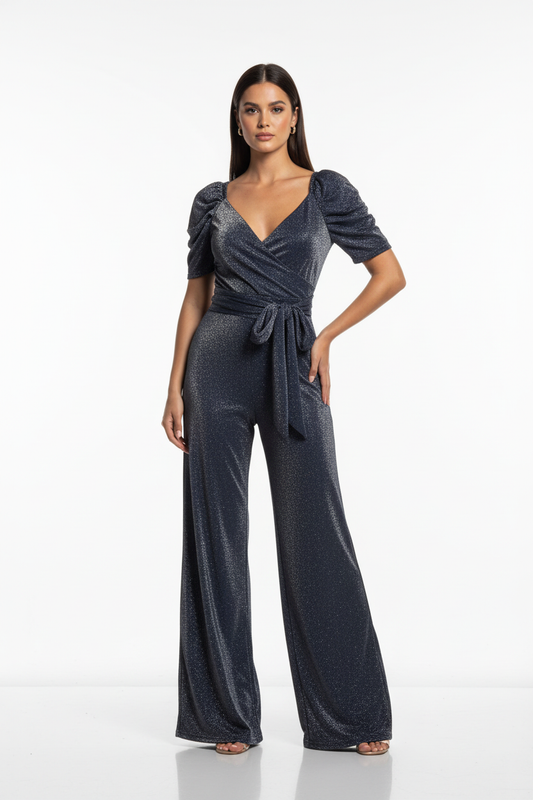 Navy Blue Shimmer Jumpsuit - Enhanced Shimmer Front